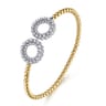 14K White Yellow Gold Bujukan Beaded Double Row Diamond Circle Open Bangle Bracelet - 1 ct