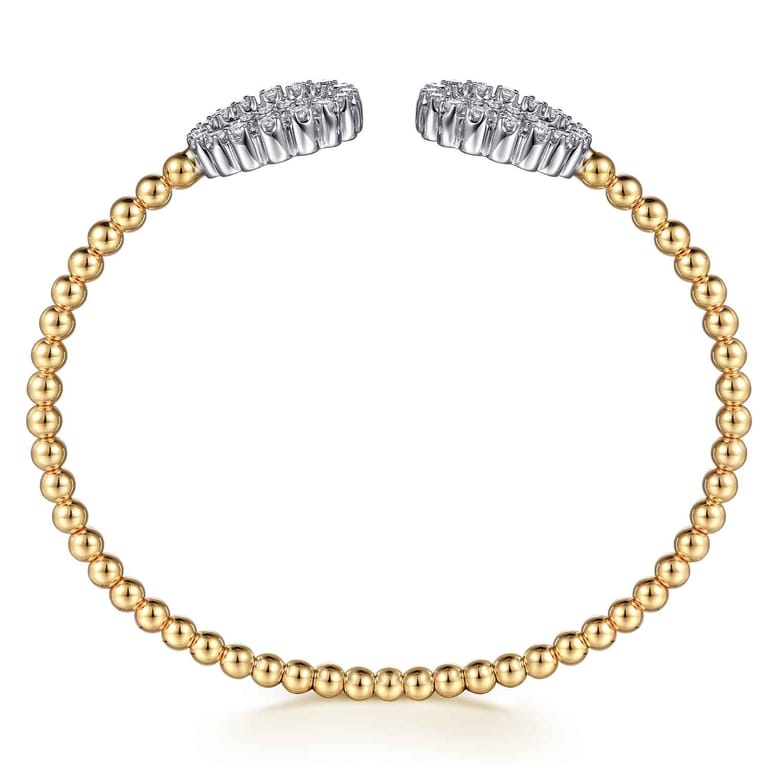 14K White Yellow Gold Bujukan Beaded Double Row Diamond Circle Open Bangle Bracelet - 1 ct - Shot 3