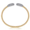 14K White Yellow Gold Bujukan Beaded Double Row Diamond Circle Open Bangle Bracelet - 1 ct