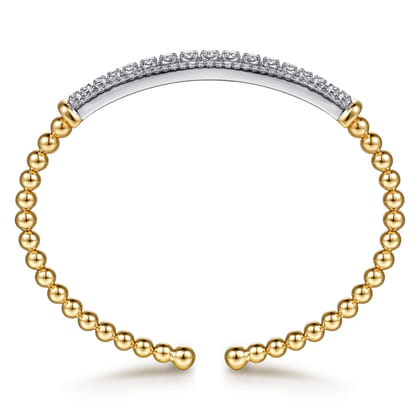 14K White Yellow Gold Bujukan Beaded Graduating Diamond Bar Cuff Bangle Bracelet