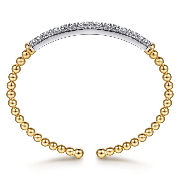 14K White Yellow Gold Bujukan Beaded Graduating Diamond Bar Cuff Bangle Bracelet - 1.1 ct - Shot 3