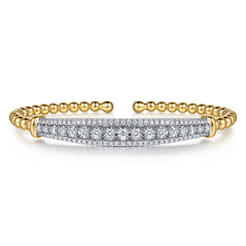 14K White Yellow Gold Bujukan Beaded Graduating Diamond Bar Cuff Bangle Bracelet