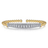 14K White Yellow Gold Bujukan Beaded Graduating Diamond Bar Cuff Bangle Bracelet - 1.1 ct