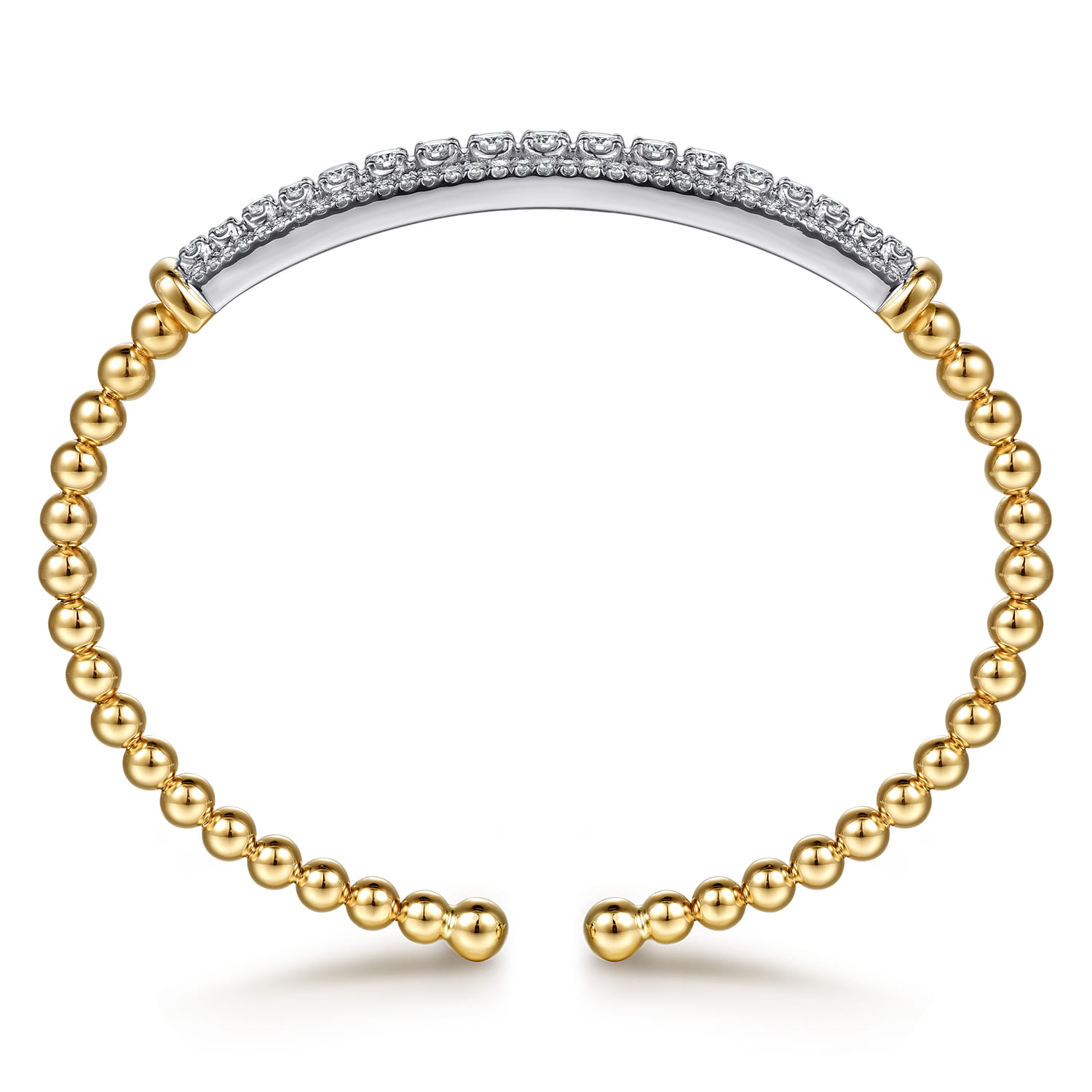 14K White Yellow Gold Bujukan Beaded Graduating Diamond Bar Cuff Bangle Bracelet - 1.1 ct - Shot 3