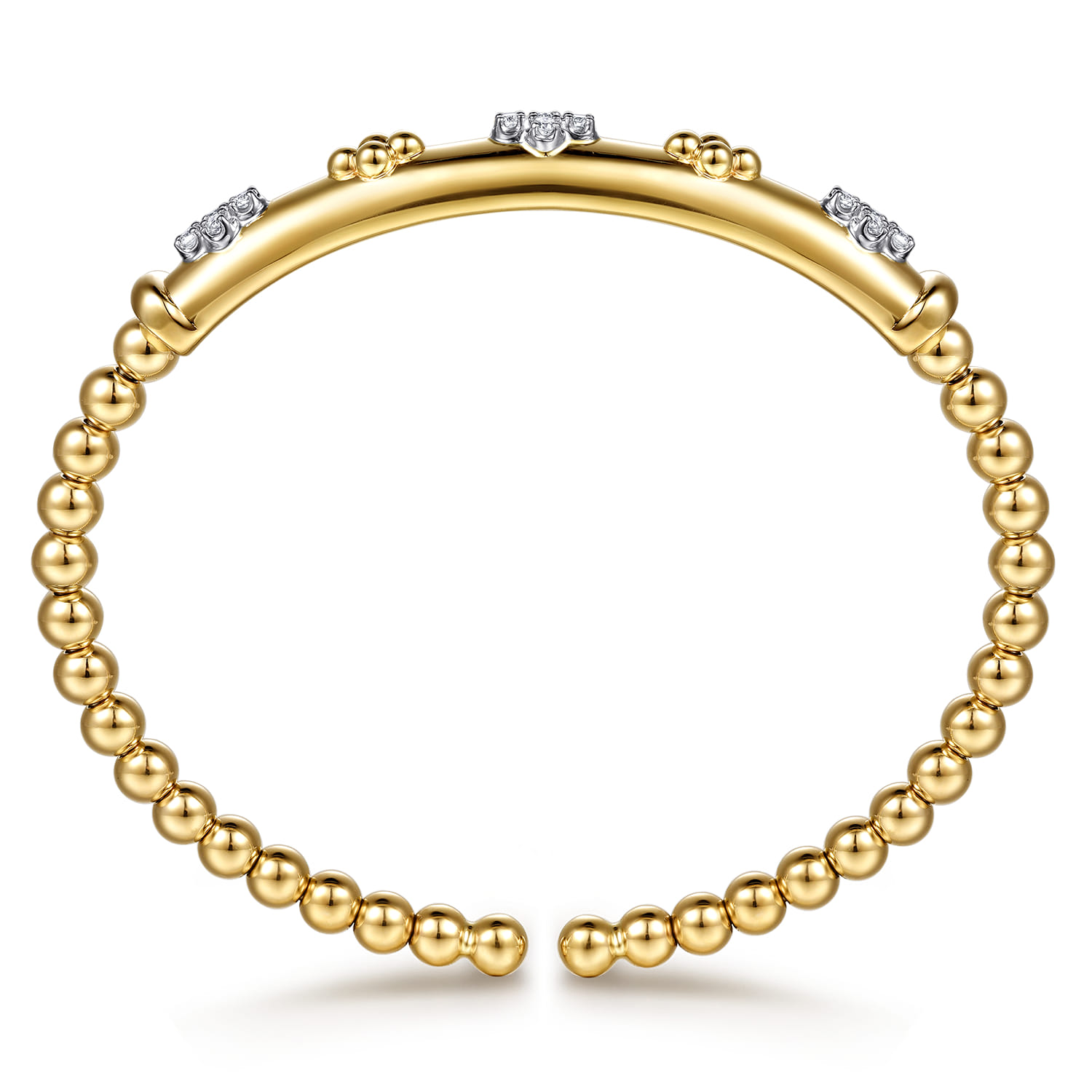 14K White  Yellow Gold Bujukan Beaded and Diamond Clover Cuff Bangle Bracelet - 0.22 ct - Shot 3