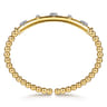 14K White  Yellow Gold Bujukan Beads Diamond Clover Station Cuff Bangle Bracelet - 0.12 ct