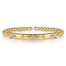 14K White  Yellow Gold Bujukan Beads Diamond Clover Station Cuff Bangle Bracelet - 0.12 ct