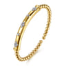 14K White  Yellow Gold Bujukan Beads Diamond Clover Station Cuff Bangle Bracelet - 0.12 ct