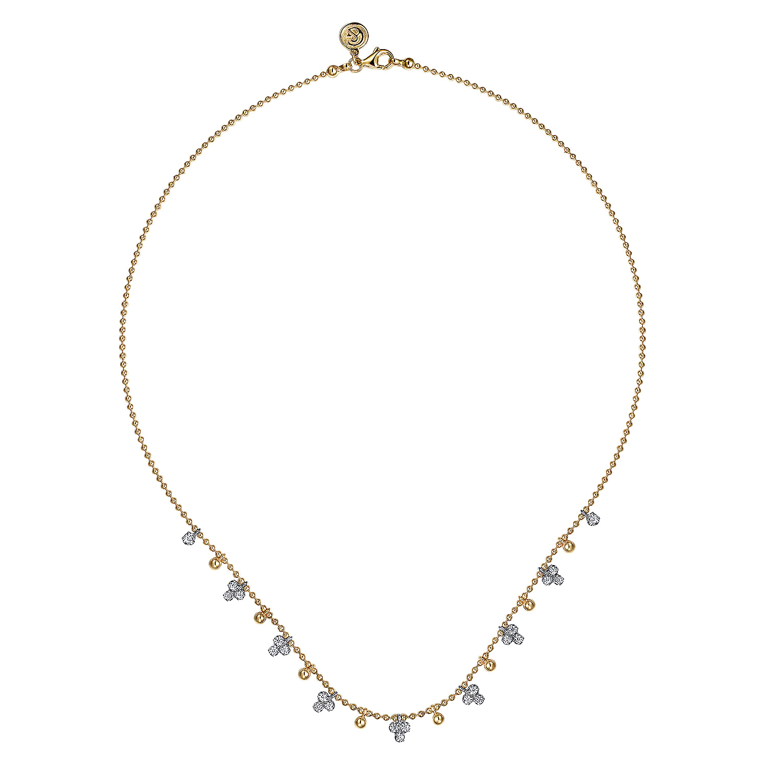 14K White  Yellow Gold Bujukan Beads and Diamond Droplet Necklace