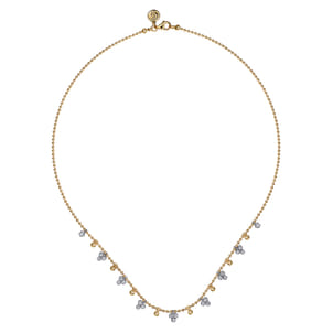 14K White  Yellow Gold Bujukan Beads and Diamond Droplet Necklace