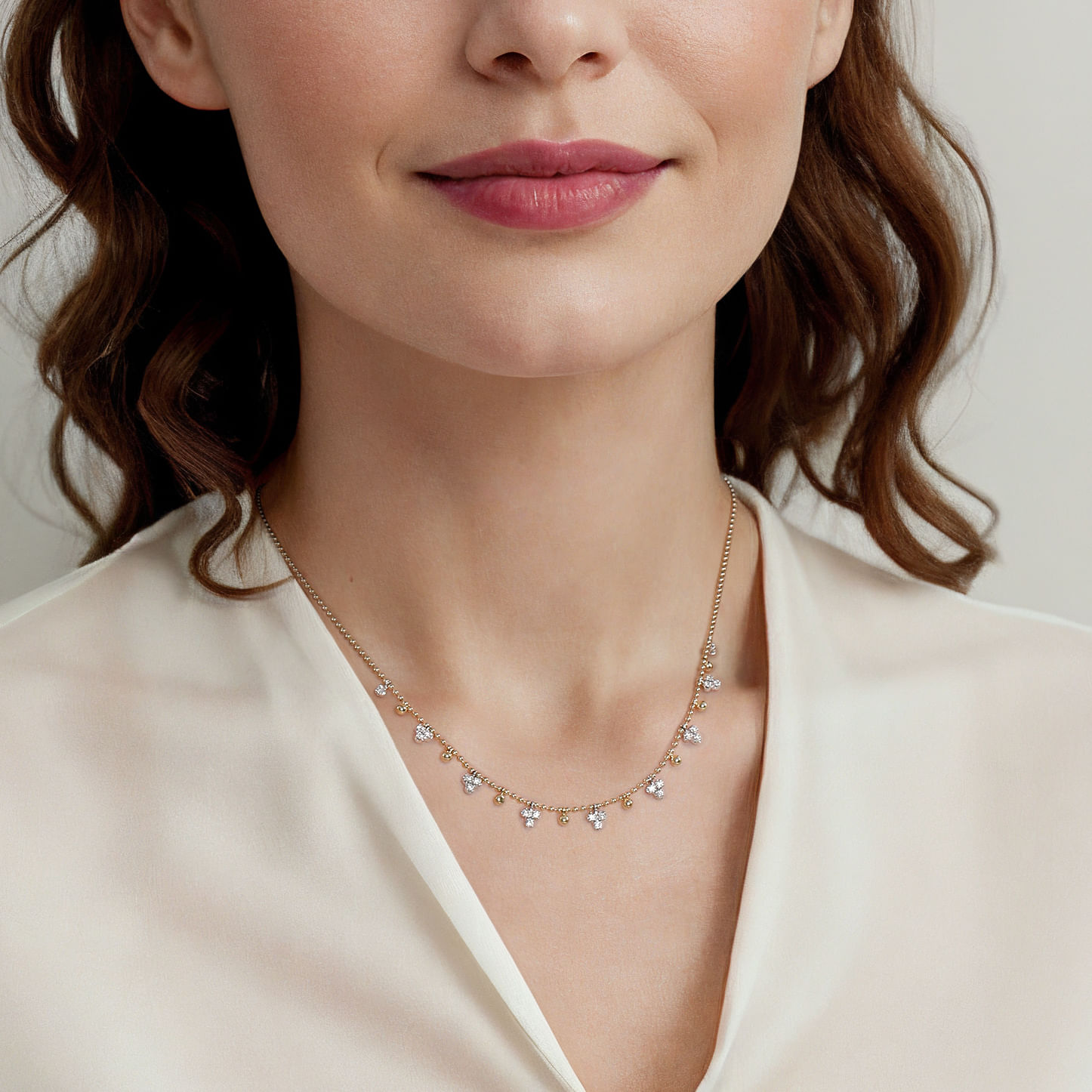 14K White  Yellow Gold Bujukan Beads and Diamond Droplet Necklace - 0.5 ct - Shot 4