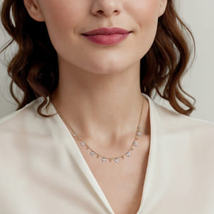 14K White  Yellow Gold Bujukan Beads and Diamond Droplet Necklace