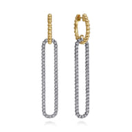 14K White  Yellow Gold Bujukan Beads and Diamond Huggie Drop Earrings