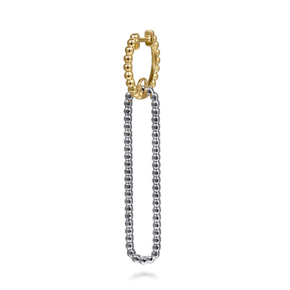 14K White  Yellow Gold Bujukan Beads and Diamond Huggie Drop Earrings