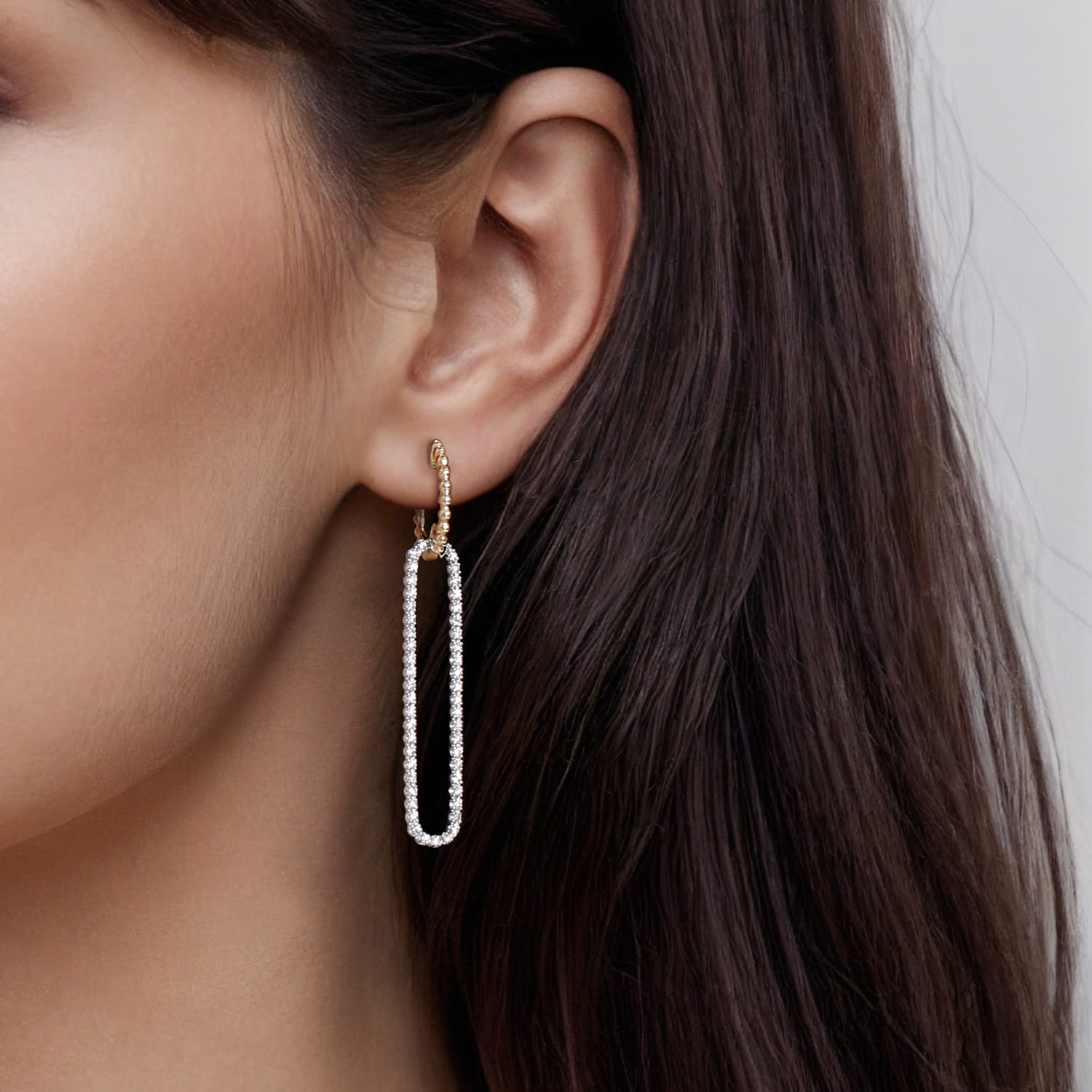 14K White  Yellow Gold Bujukan Beads and Diamond Huggie Drop Earrings - 0.75 ct - Shot 4