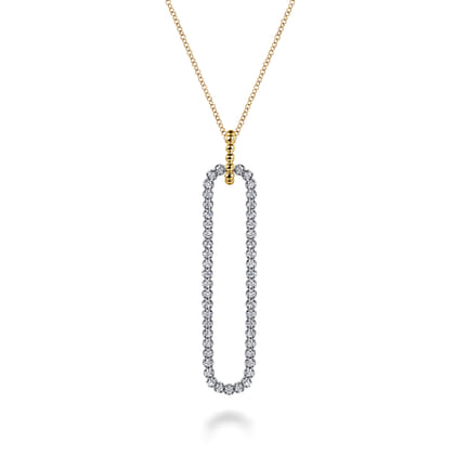 14K White  Yellow Gold Bujukan Beads and Diamond Pendant Necklace