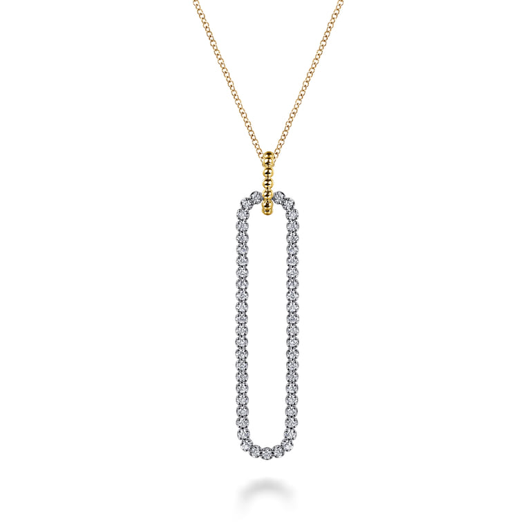 14K White  Yellow Gold Bujukan Beads and Diamond Pendant Necklace - 0.75 ct - Shot 1