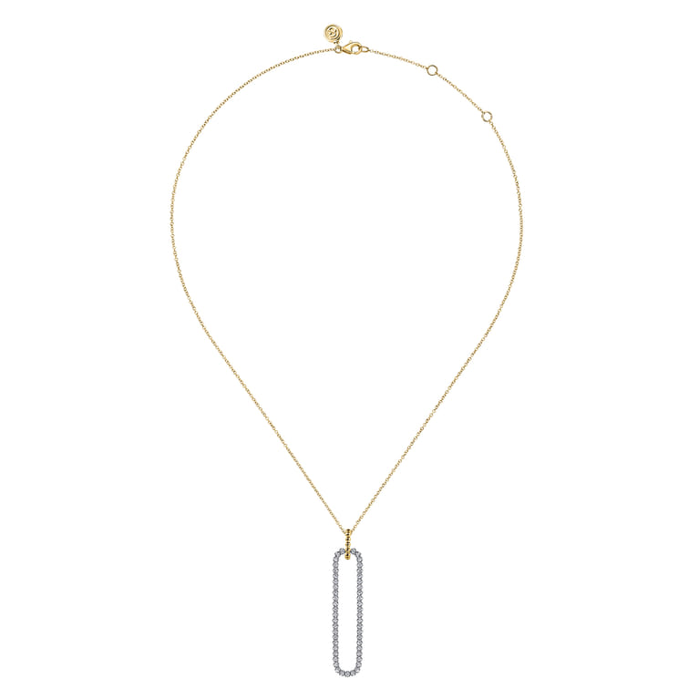 14K White  Yellow Gold Bujukan Beads and Diamond Pendant Necklace - 0.75 ct - Shot 2