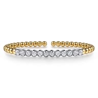 14K White Yellow Gold Bujukan Beads and Diamond Split Bangle Bracelet