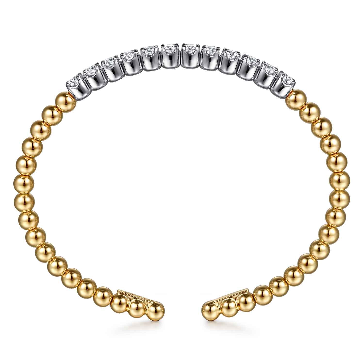 14K White Yellow Gold Bujukan Beads and Diamond Split Bangle Bracelet - 1.6 ct - Shot 3