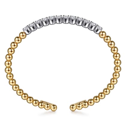14K White Yellow Gold Bujukan Beads and Diamond Split Bangle Bracelet