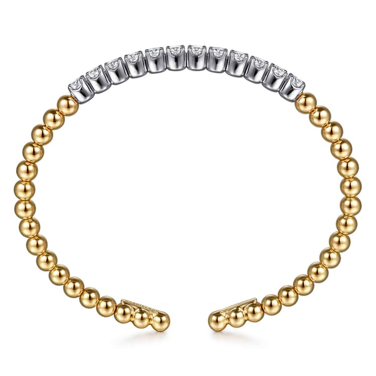 14K White Yellow Gold Bujukan Beads and Diamond Split Bangle Bracelet - 1.6 ct - Shot 3