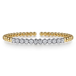 14K White &Yellow Gold Bujukan Beads and Diamond Split Bangle Bracelet