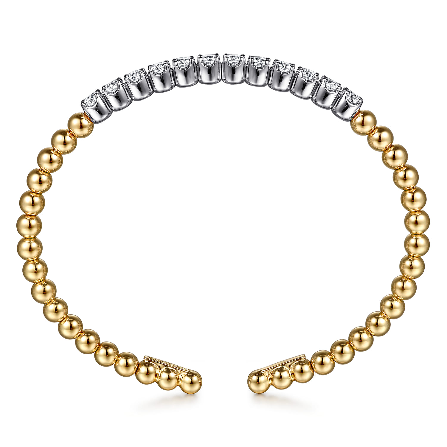 14K White Yellow Gold Bujukan Beads and Diamond Split Bangle Bracelet - 1.6 ct - Shot 3