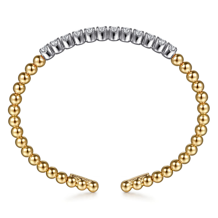 14K White Yellow Gold Bujukan Beads and Diamond Split Bangle Bracelet - 1.6 ct - Shot 3
