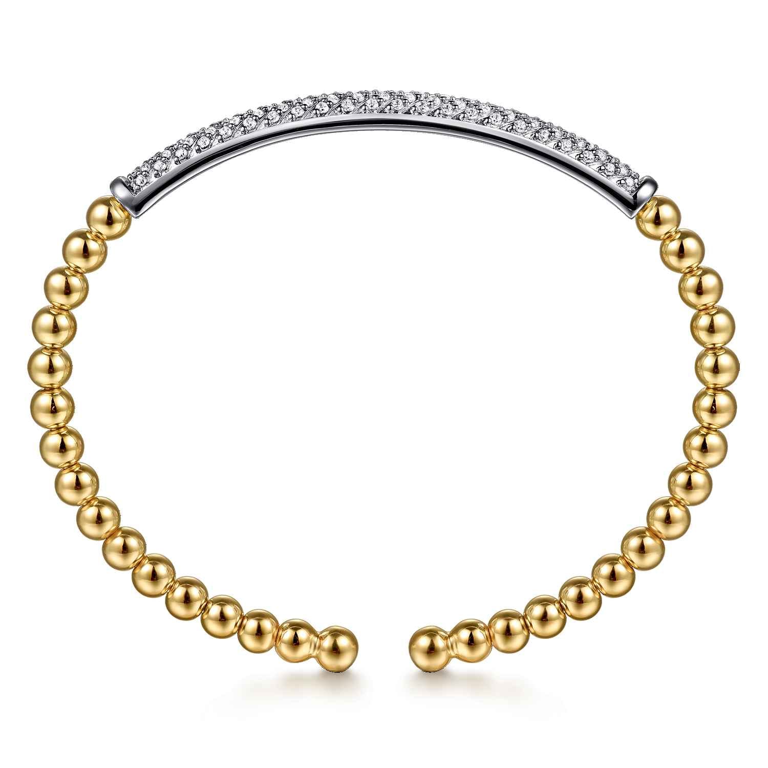 14K White  Yellow Gold Bujukan Beads and Diamond Split Bangle Bracelet - 0.75 ct - Shot 3