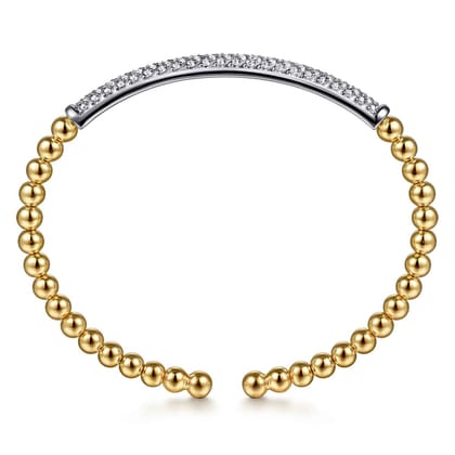 14K White  Yellow Gold Bujukan Beads and Diamond Split Bangle Bracelet