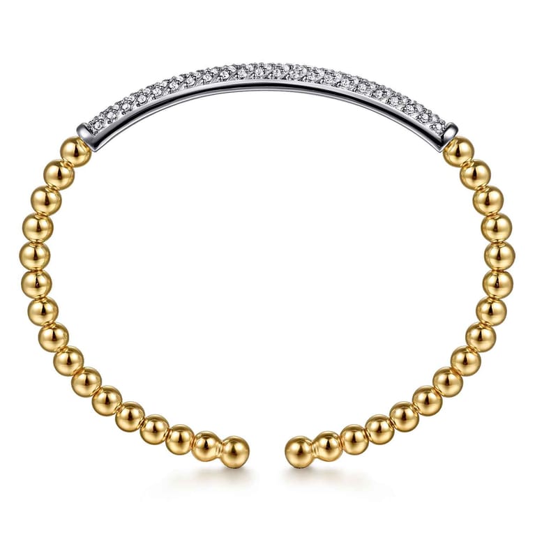 14K White  Yellow Gold Bujukan Beads and Diamond Split Bangle Bracelet - 0.75 ct - Shot 3