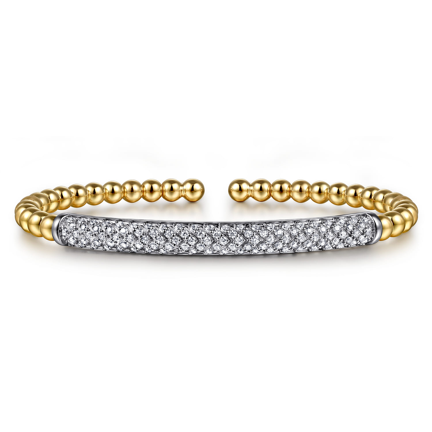 14K White  Yellow Gold Bujukan Beads and Diamond Split Bangle Bracelet - 0.75 ct - Shot 1