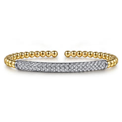 14K White  Yellow Gold Bujukan Beads and Diamond Split Bangle Bracelet