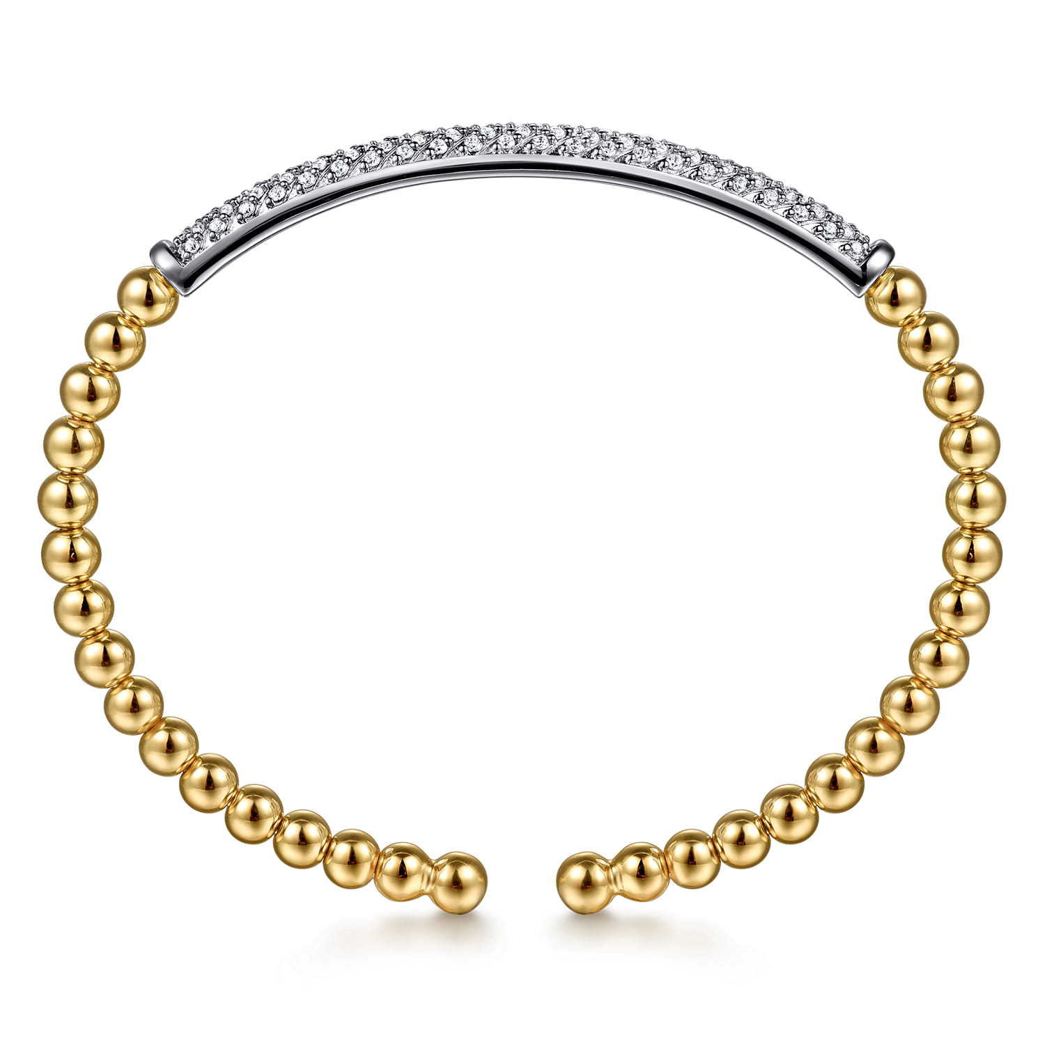 14K White  Yellow Gold Bujukan Beads and Diamond Split Bangle Bracelet - 0.75 ct - Shot 3