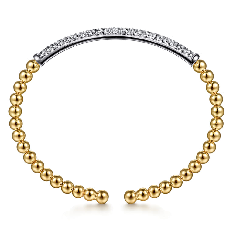 14K White  Yellow Gold Bujukan Beads and Diamond Split Bangle Bracelet - 0.75 ct - Shot 3