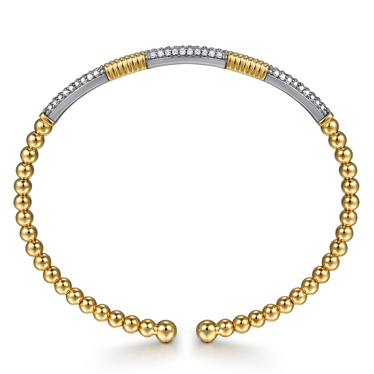14K White Yellow Gold Bujukan Beads and Diamond Station Split Bangle Bracelet - 0.52 ct - Shot 3
