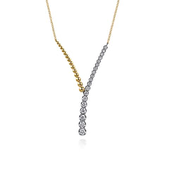 14K White   Yellow Gold Bujukan Beads and Diamond Y Knots Necklace