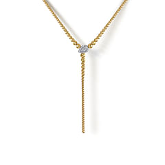 14K White   Yellow Gold Bujukan Beads and Diamond Y Necklace