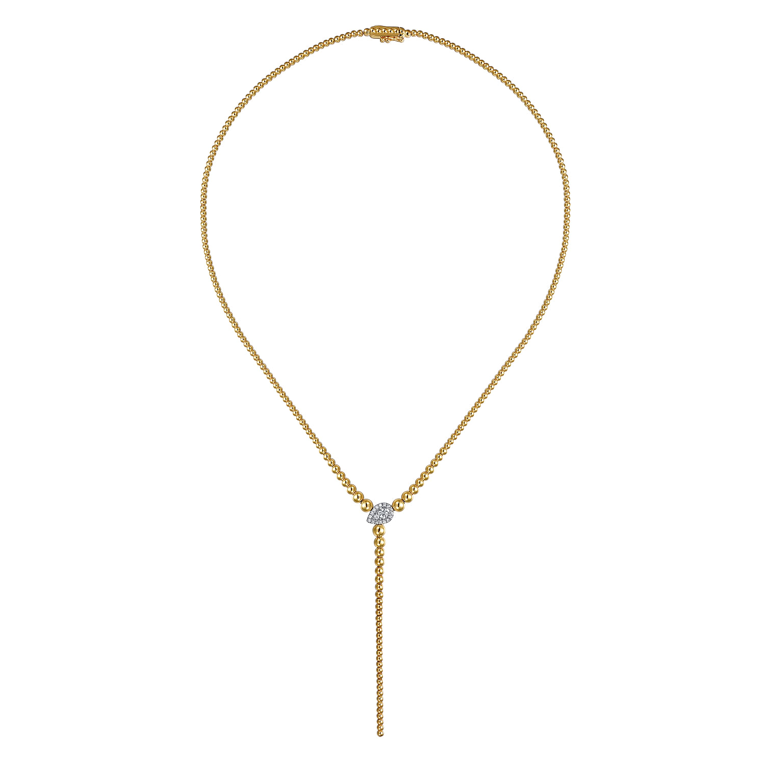 14K White  Yellow Gold Bujukan Beads and Diamond Y Necklace