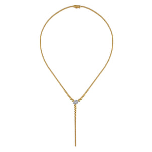 14K White  Yellow Gold Bujukan Beads and Diamond Y Necklace