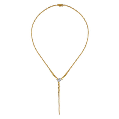 14K White  Yellow Gold Bujukan Beads and Diamond Y Necklace