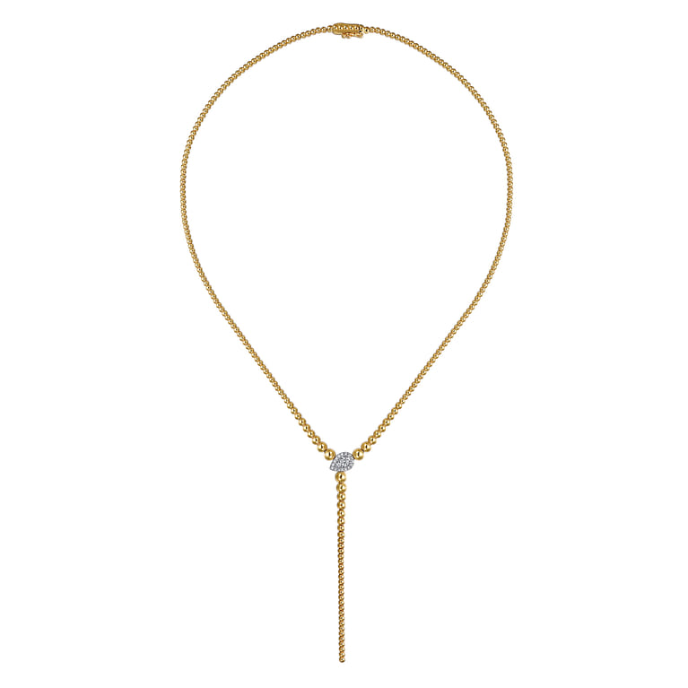 14K White  Yellow Gold Bujukan Beads and Diamond Y Necklace - 0.25 ct - Shot 2