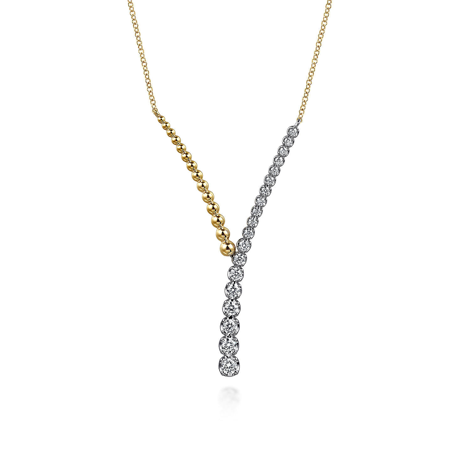 14K White  Yellow Gold Bujukan Beads and Diamond Y Necklace