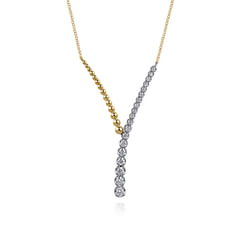 14K White & Yellow Gold Bujukan Beads and Diamond Y Necklace