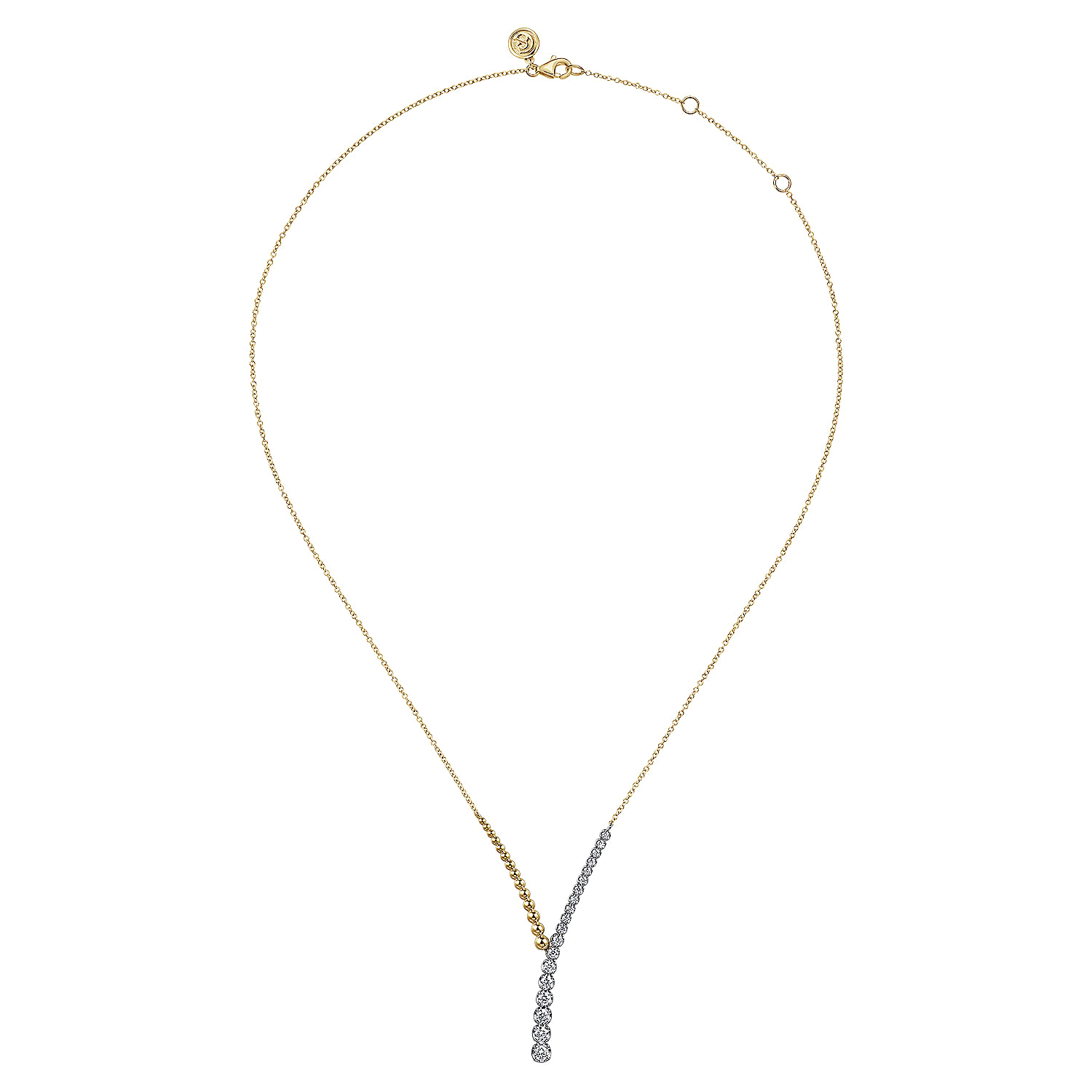 14K White  Yellow Gold Bujukan Beads and Diamond Y Necklace