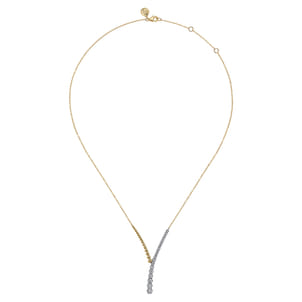14K White  Yellow Gold Bujukan Beads and Diamond Y Necklace