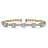 14K White  Yellow Gold Bujukan Beads and Diamonds Split Bangle Bracelet - 1.2 ct