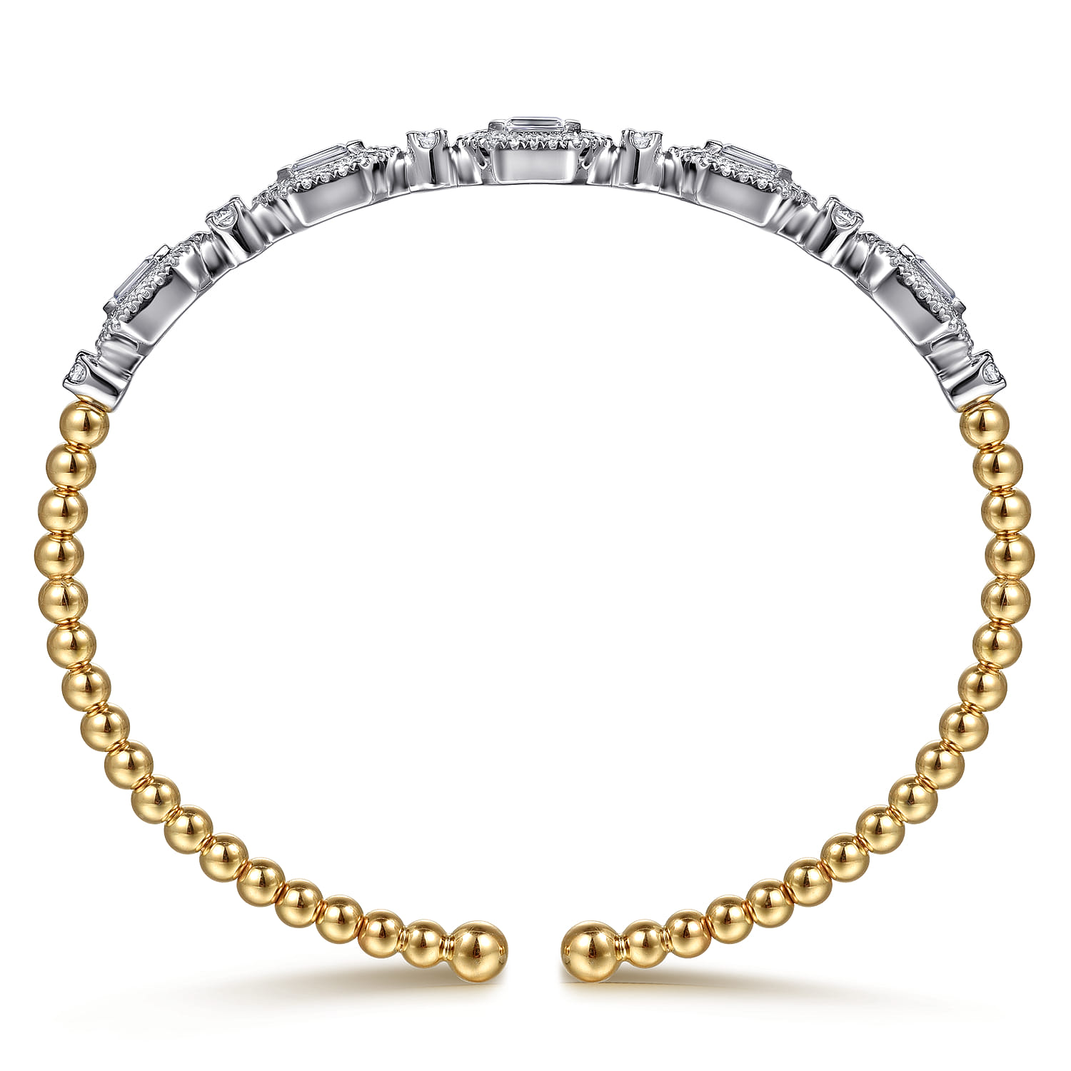14K White  Yellow Gold Bujukan Beads and Diamonds Split Bangle Bracelet - 1.2 ct - Shot 3