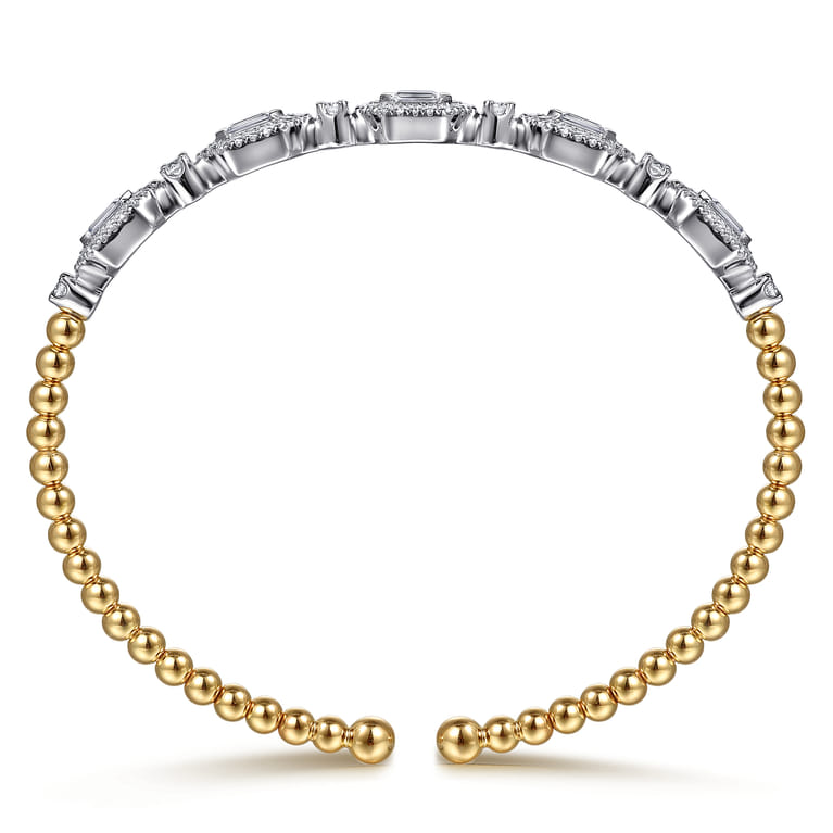 14K White  Yellow Gold Bujukan Beads and Diamonds Split Bangle Bracelet - 1.2 ct - Shot 3